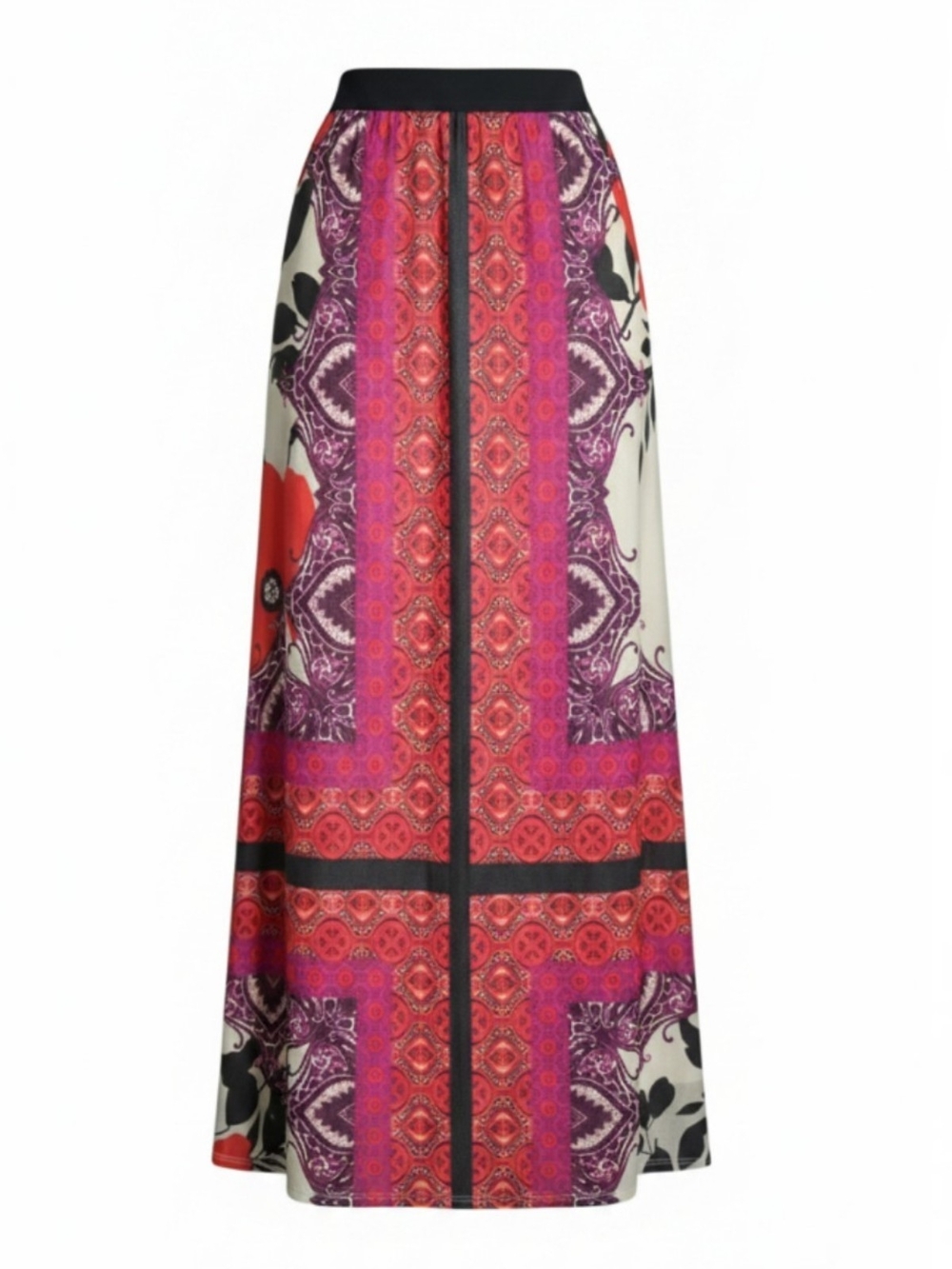 Chico's Red, Black and Purple Geometric-Print Maxi Skirt